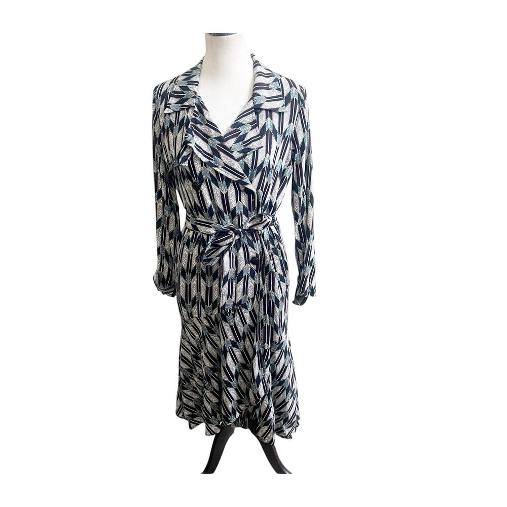 POL Geometric Aztec Print Shirt Dress Midi Size Small Button Front Belted Multi